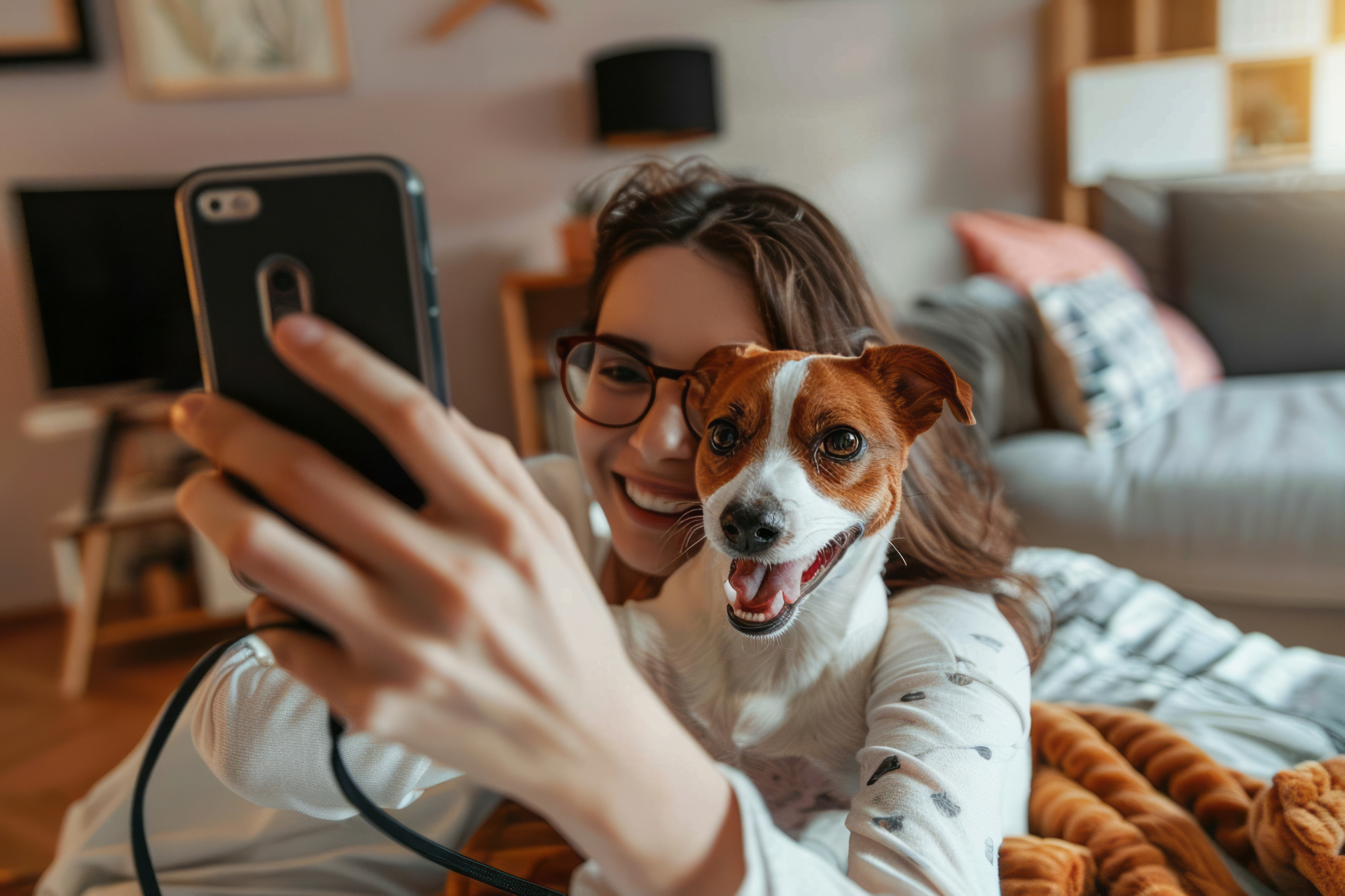 Tutora acompanhando seu pet pelo celular